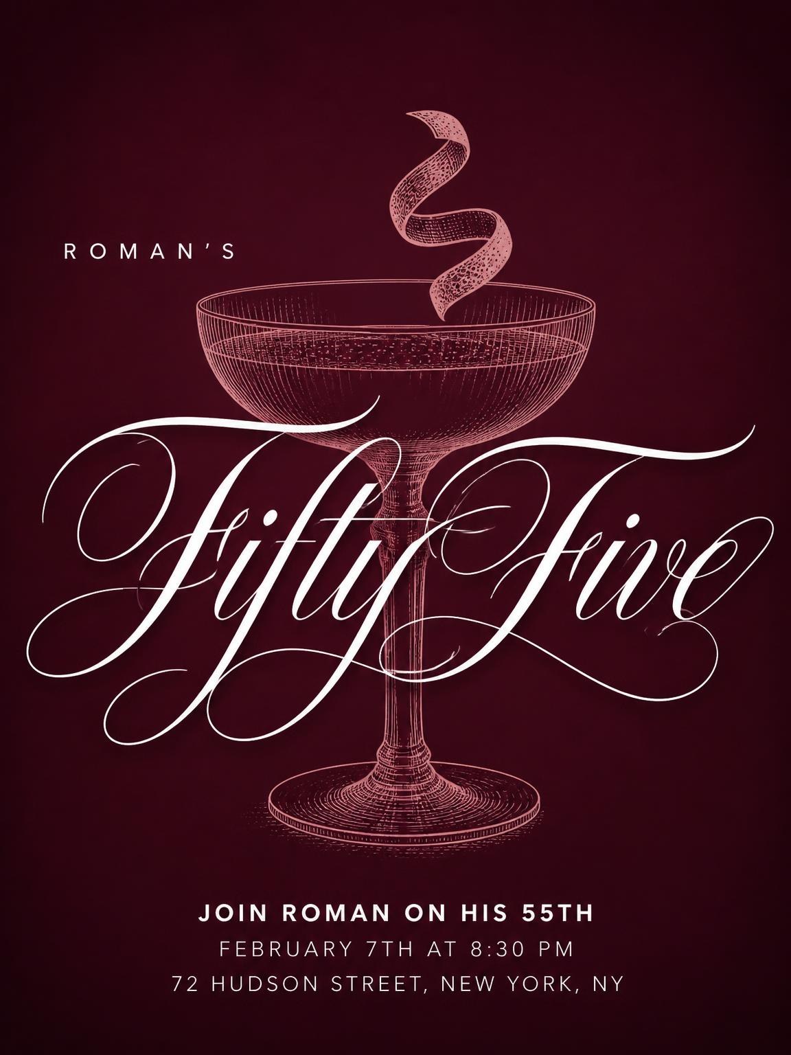 Burgundy Cocktail 55th Birthday Invitation