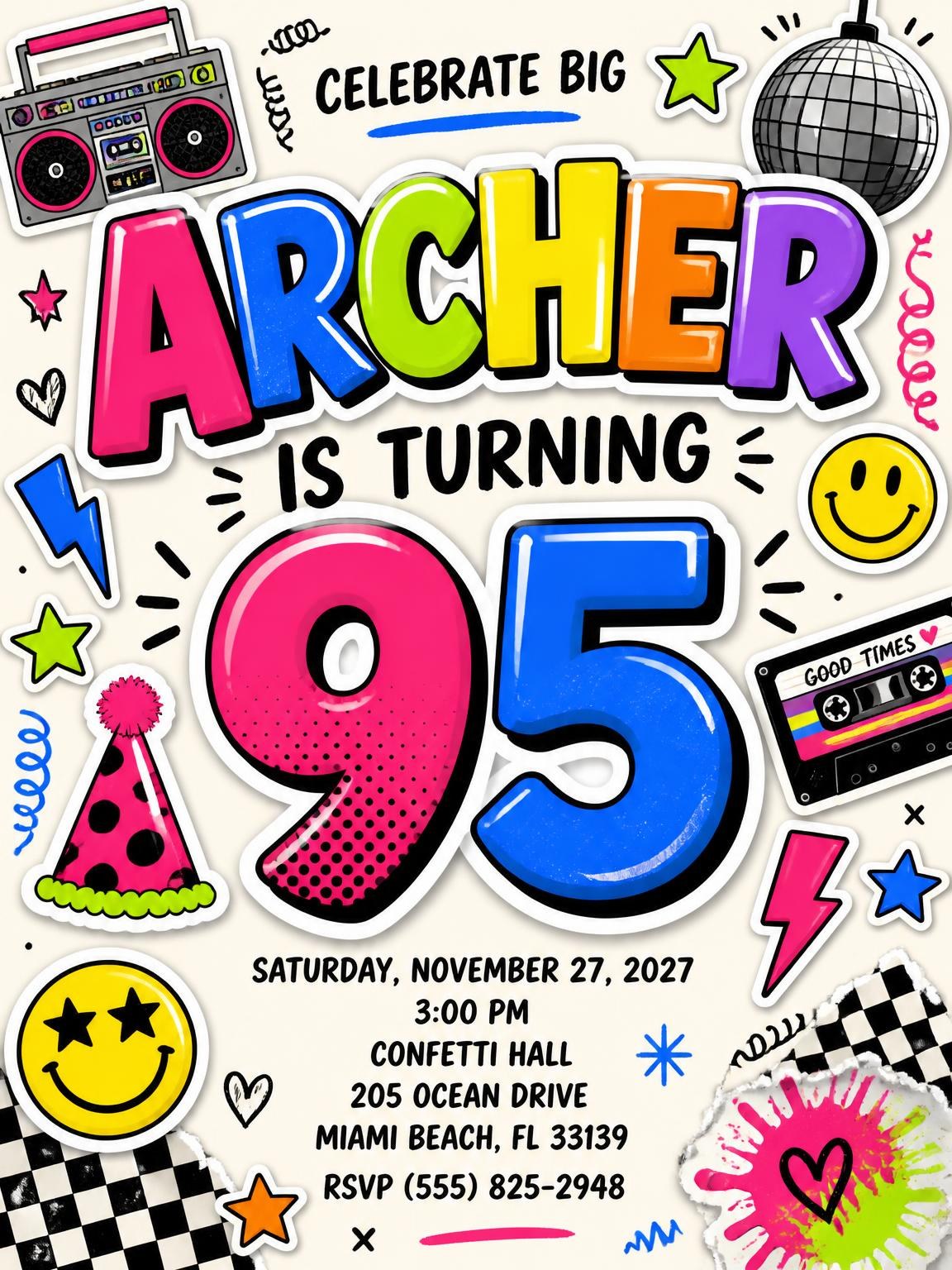 Sticker Pop 95th Birthday Invitation