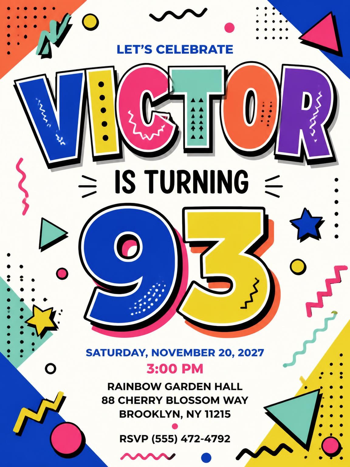 Memphis Pop 93rd Birthday Invitation