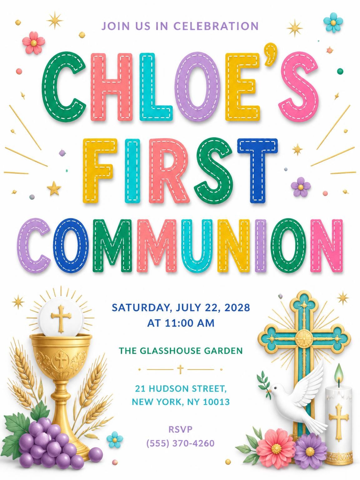 Ornate Cross First Communion Invitation