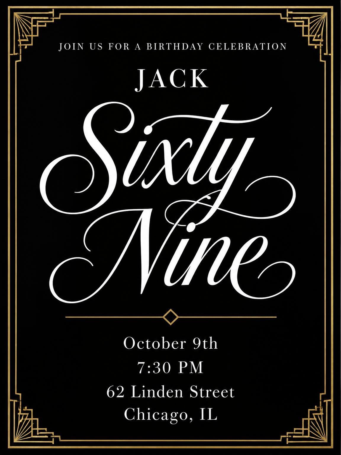Art Deco 69th Birthday Invitation