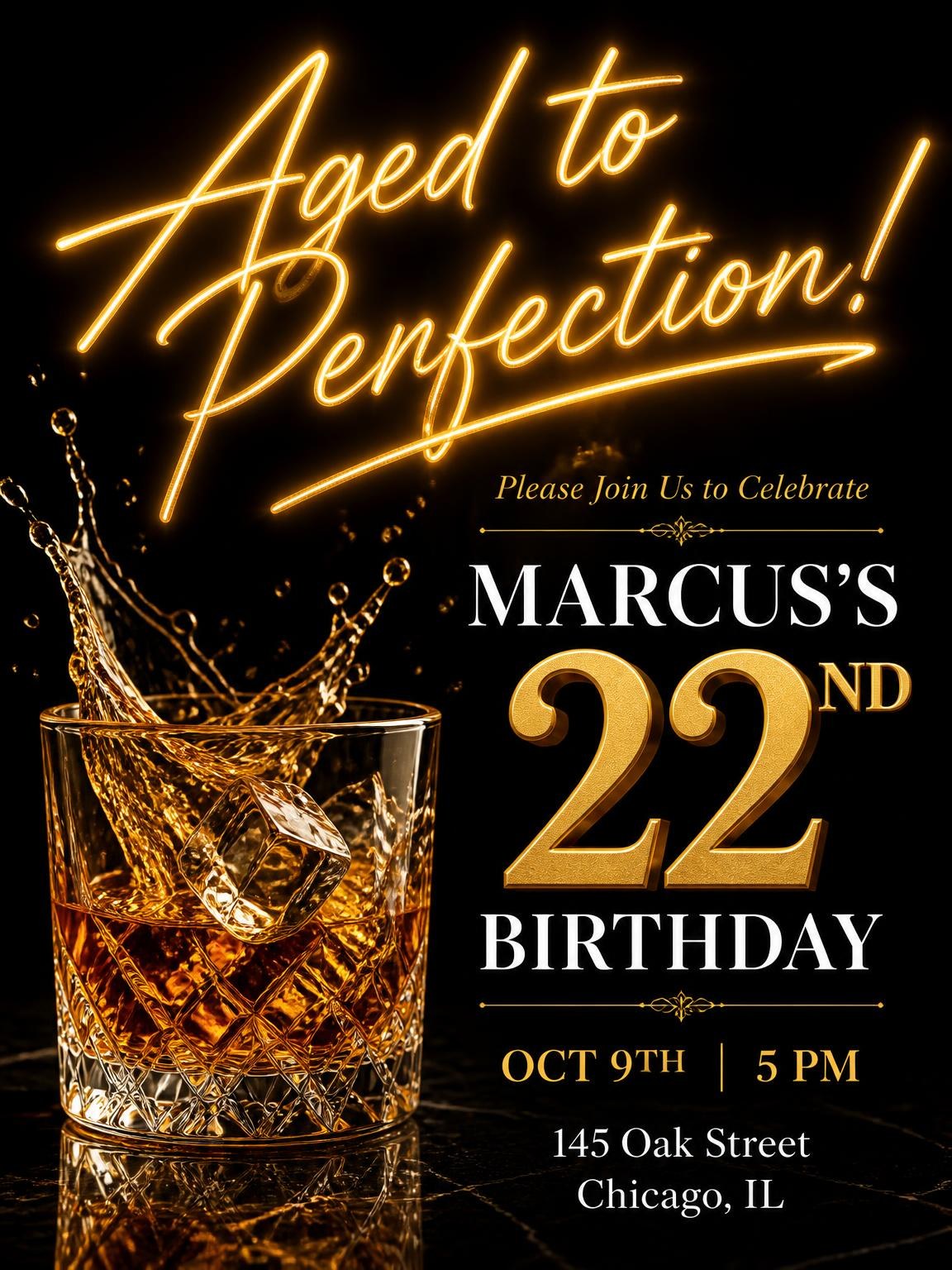 Whiskey Aged 22nd Birthday Invitation