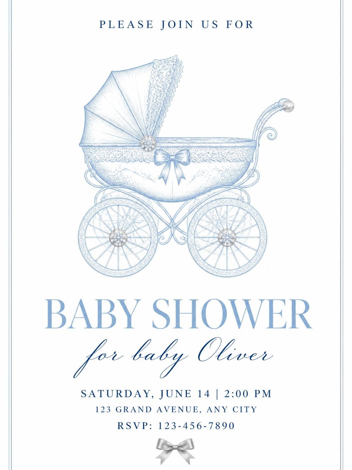 Blue Vintage Carriage Baby Shower