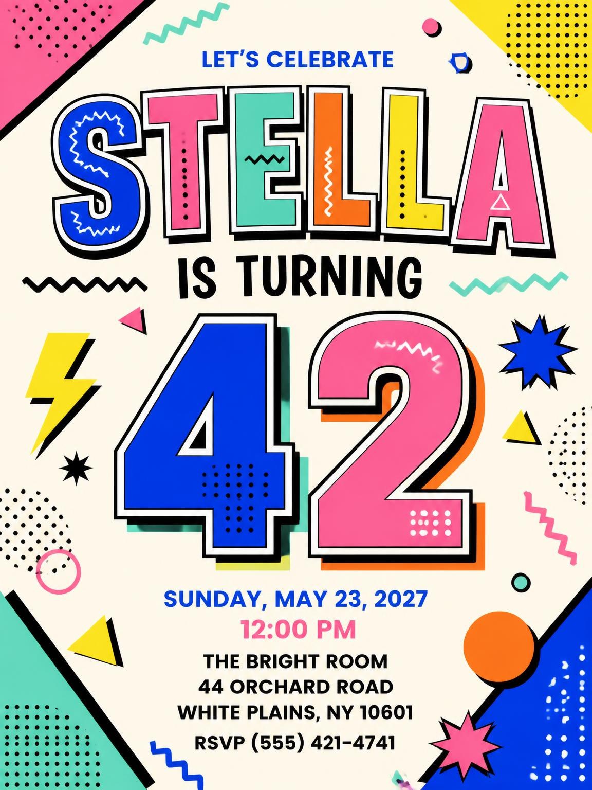 Memphis Pop 42nd Birthday Invitation