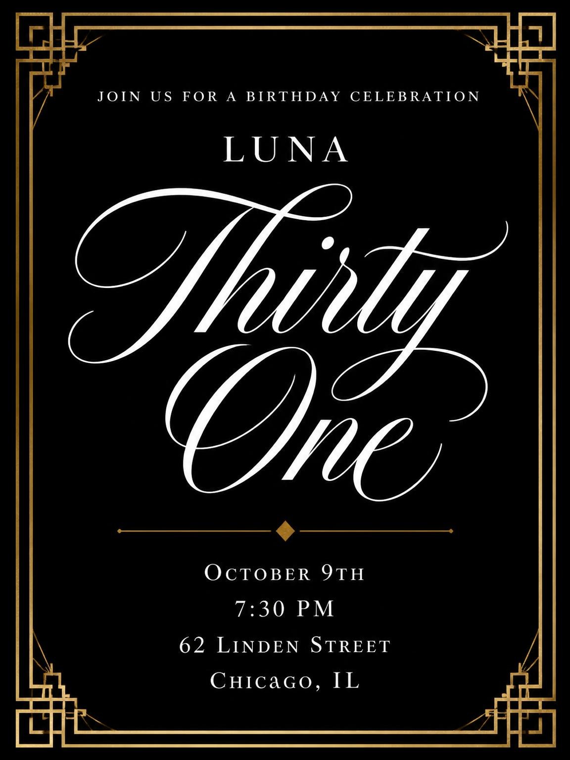 Art Deco 31st Birthday Invitation