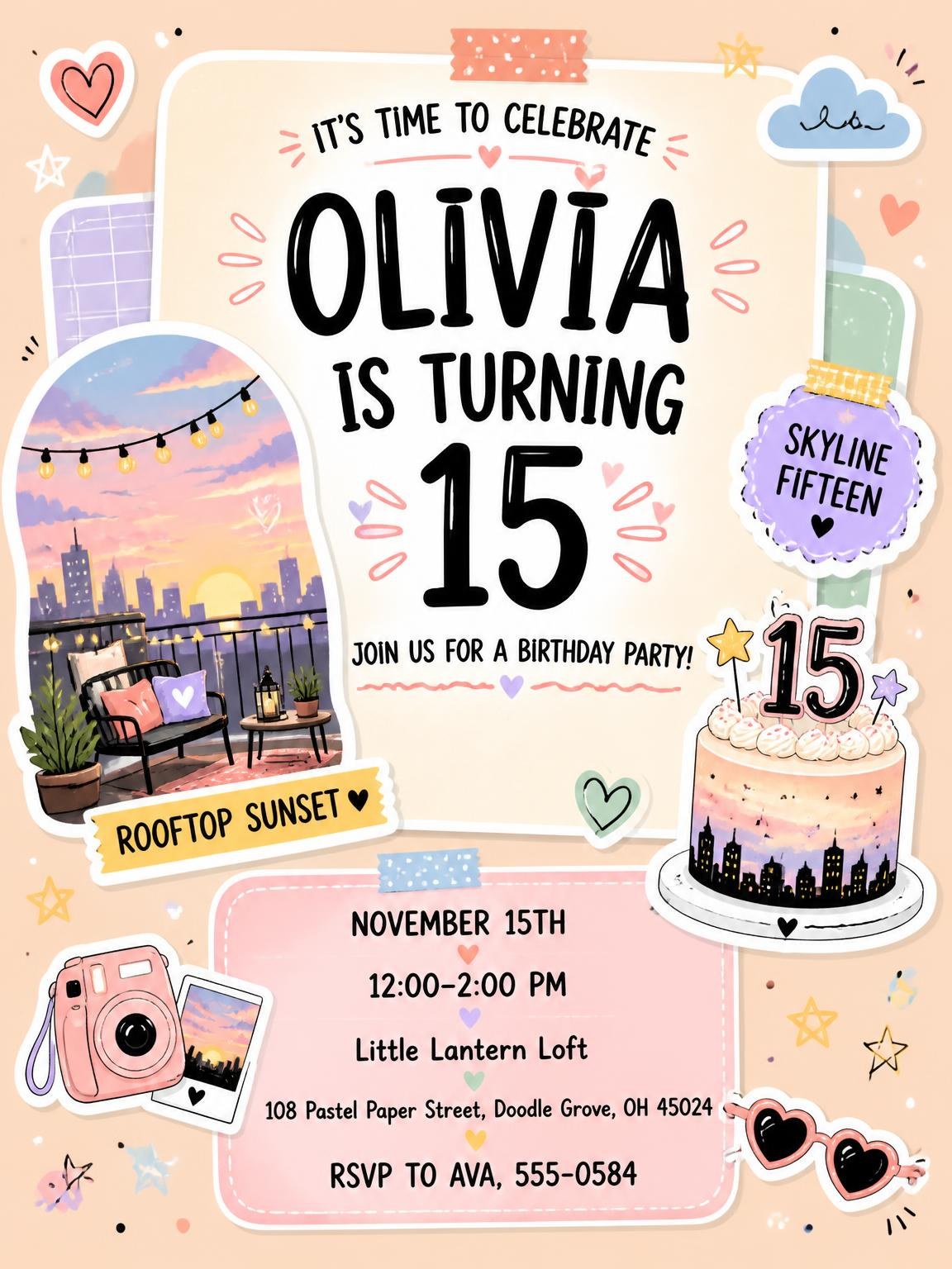Terrace Sunset Pastel 15th Birthday Invitation