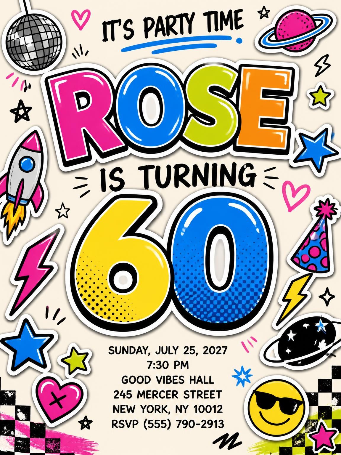 Sticker Pop 60th Birthday Invitation