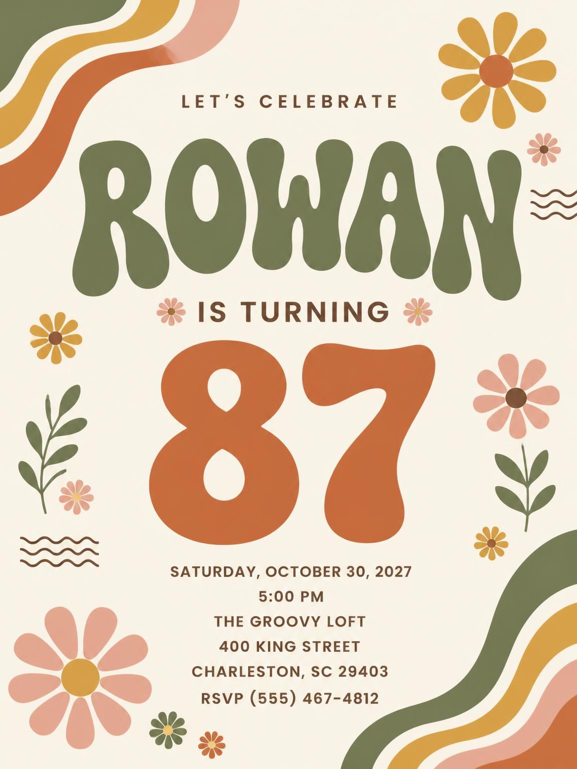 Groovy Retro 87th Birthday Invitation