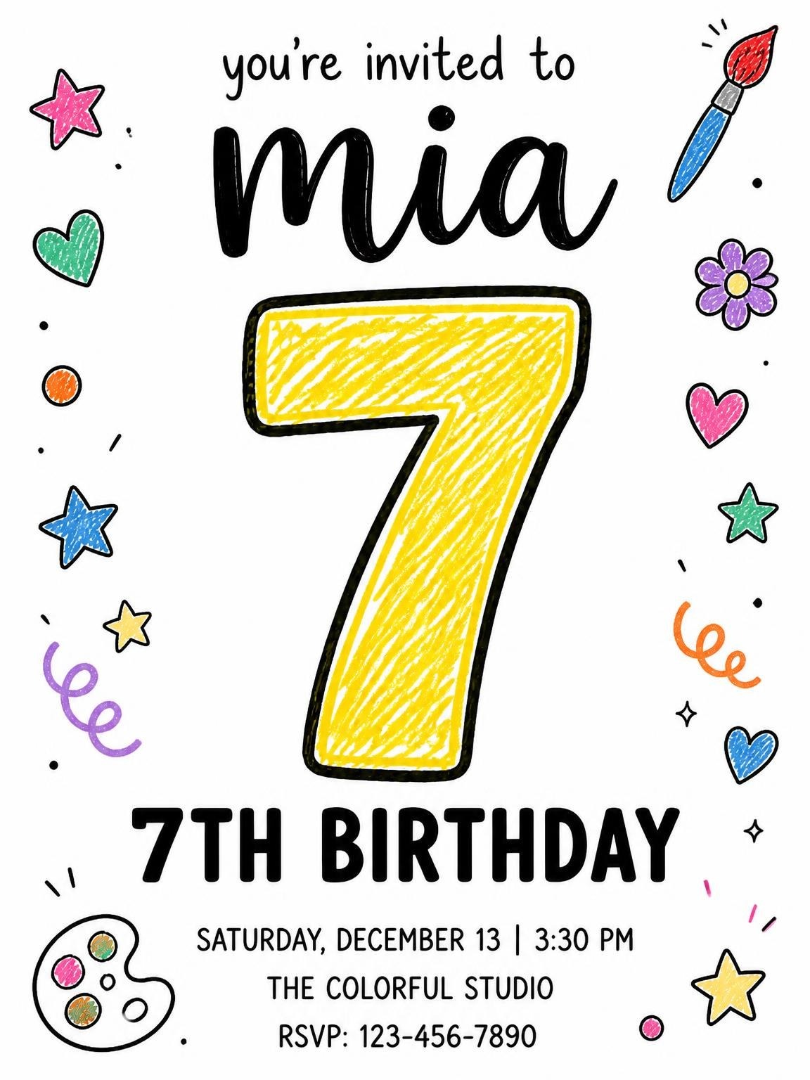 Crayon Doodle Art 7th Birthday