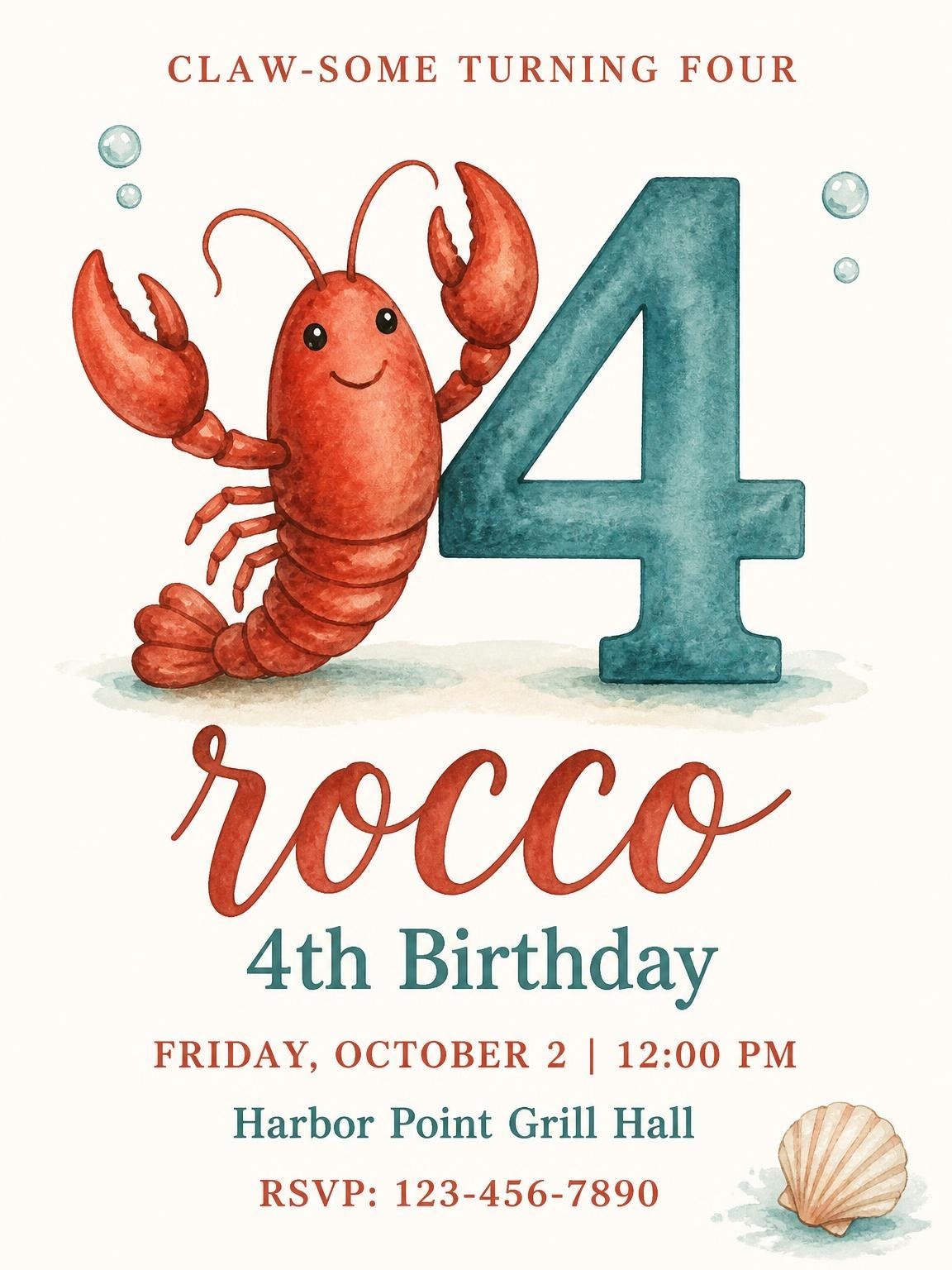 Watercolor Lobster Nautical 4th Birthday