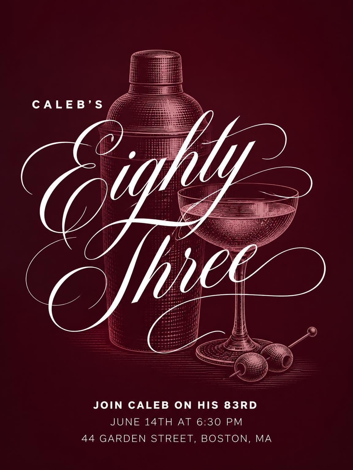 Burgundy Cocktail 83rd Birthday Invitation