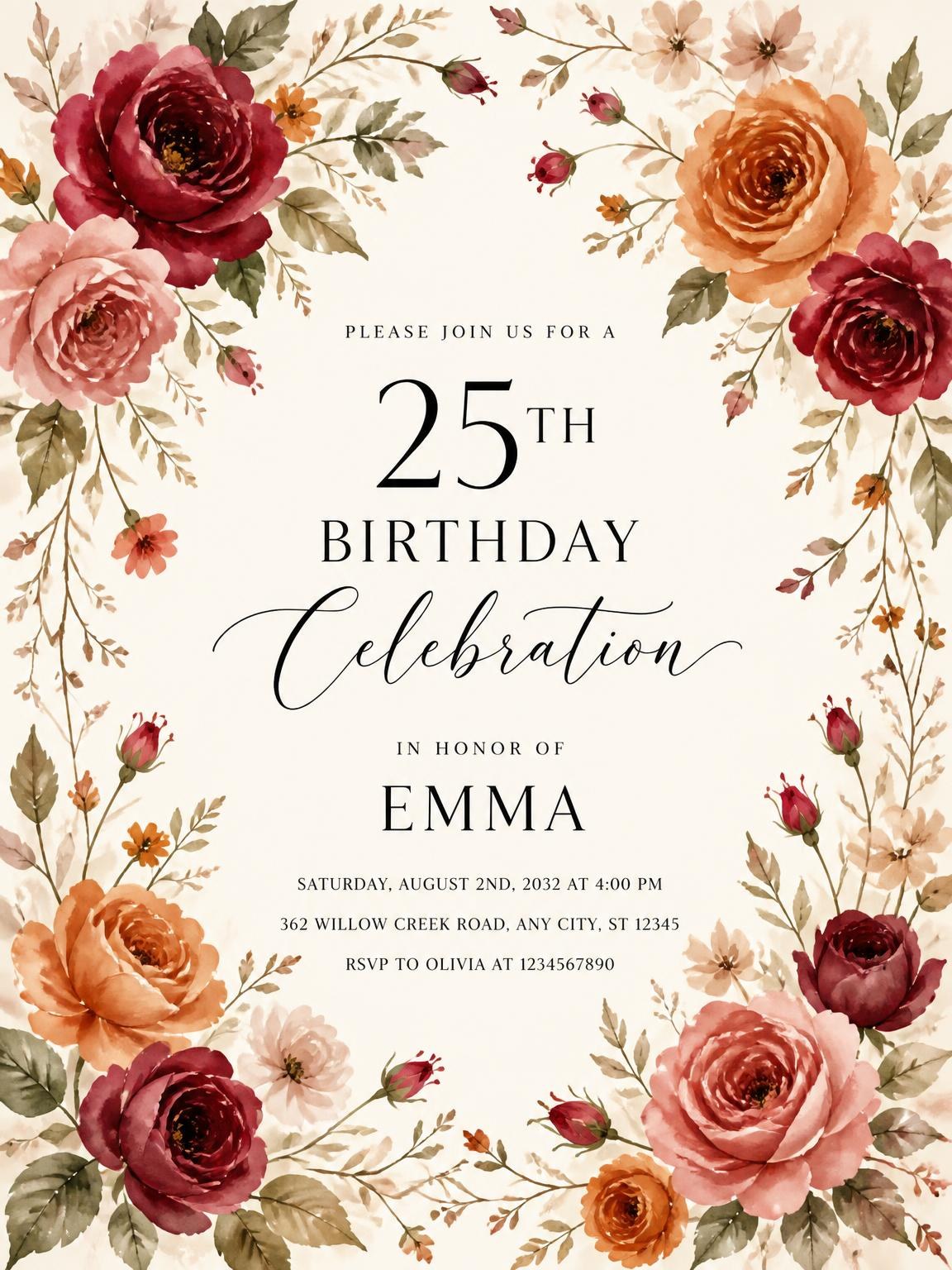 Botanical Garden Autumn 25th Birthday Invitation
