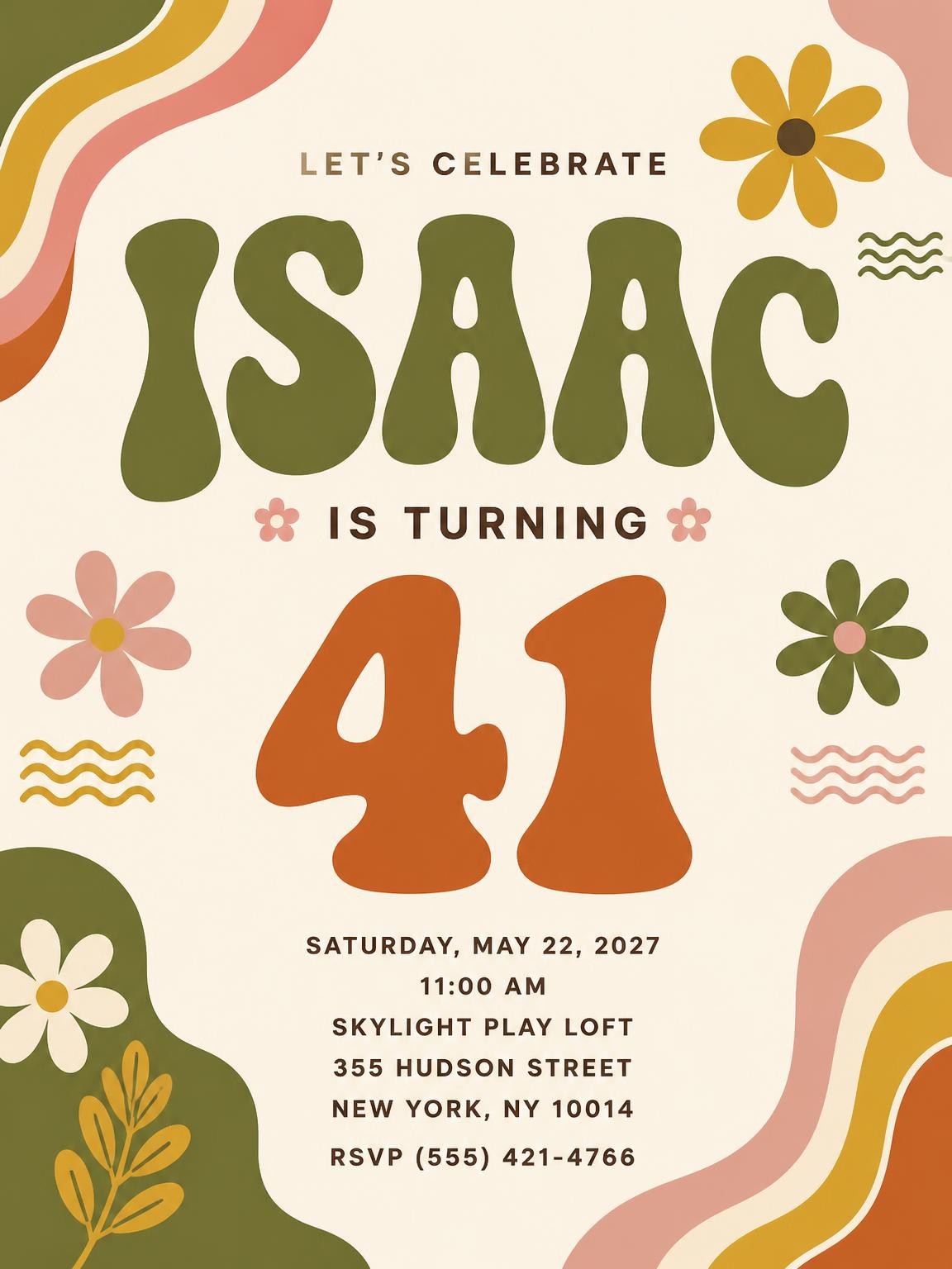 Groovy Retro 41st Birthday Invitation