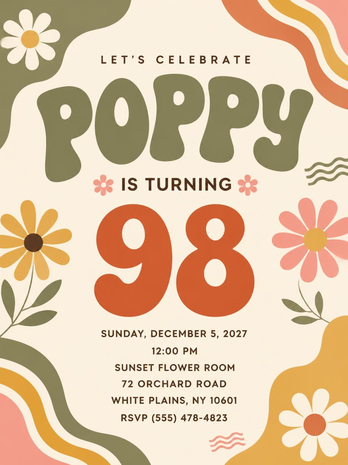 Groovy Retro 98th Birthday Invitation