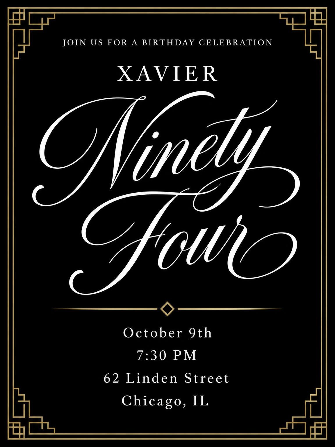 Art Deco 94th Birthday Invitation