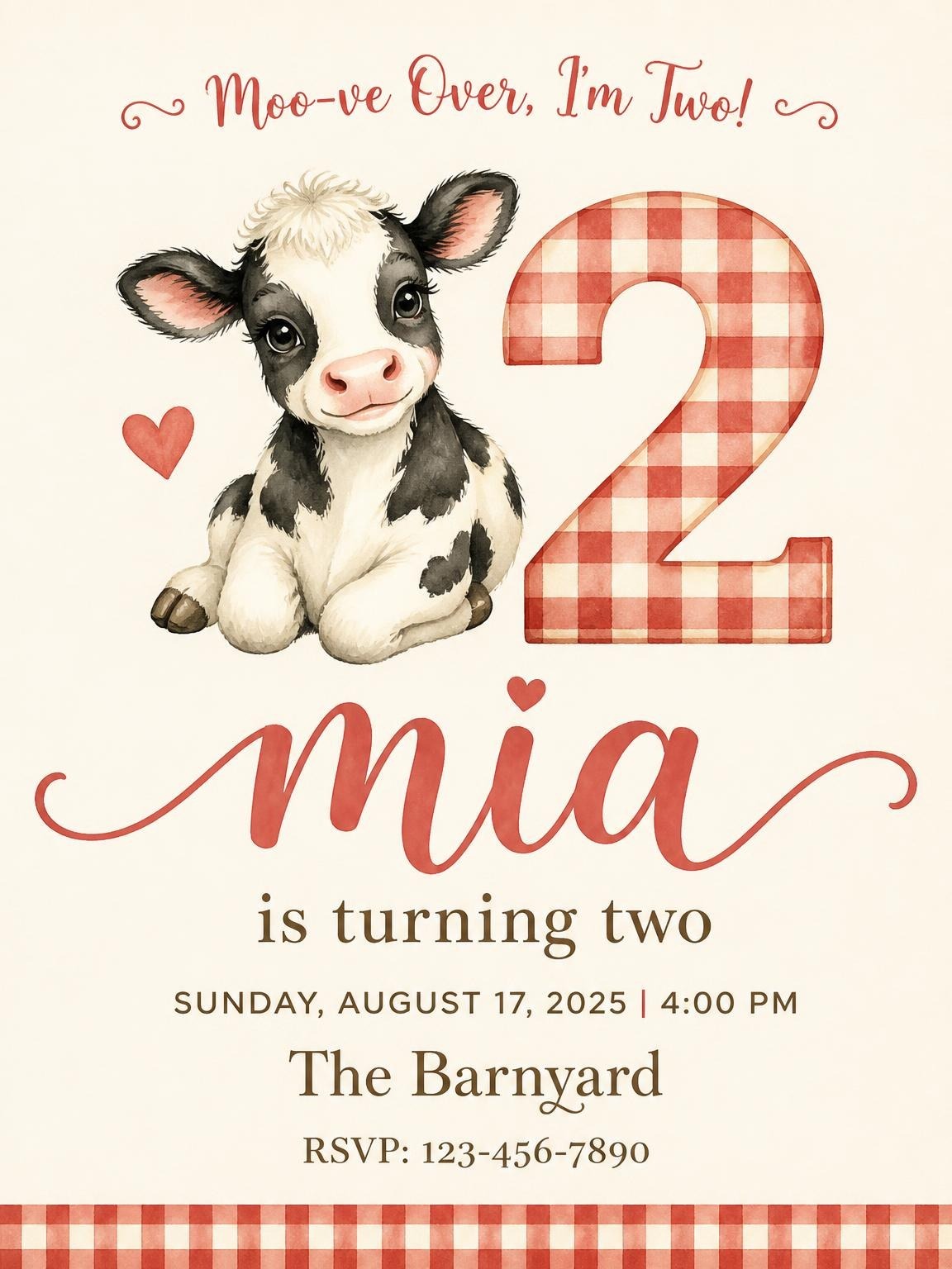 Red Gingham Cow 2nd Birthday