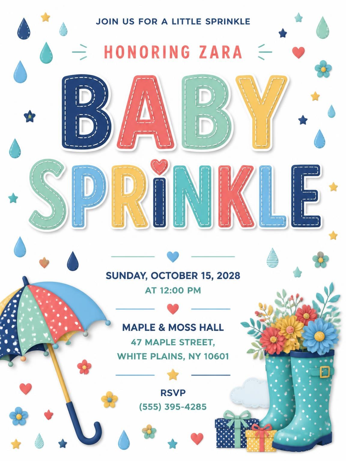 Patterned Umbrella Baby Sprinkle Invitation