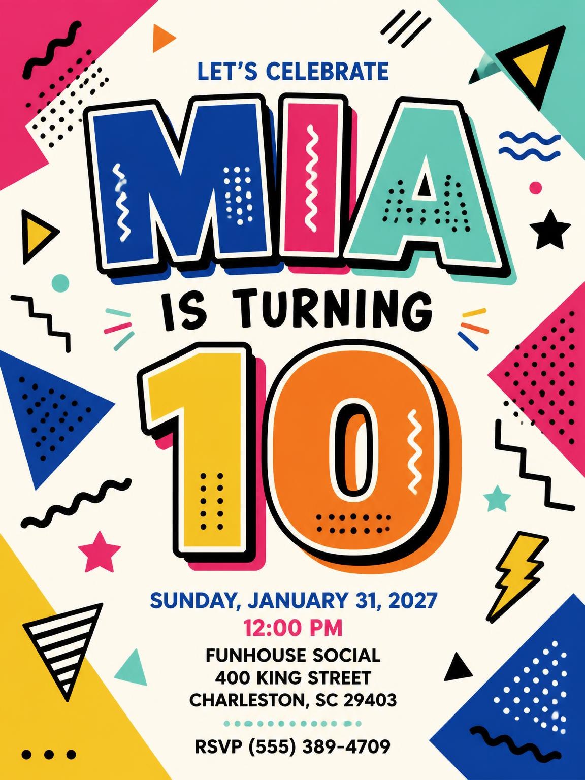 Memphis Pop 10th Birthday Invitation