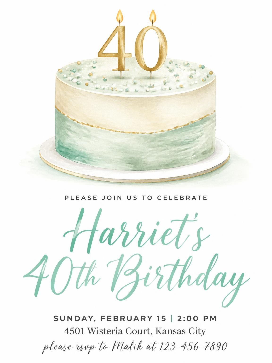 Sage Watercolor Cake 40th Birthday