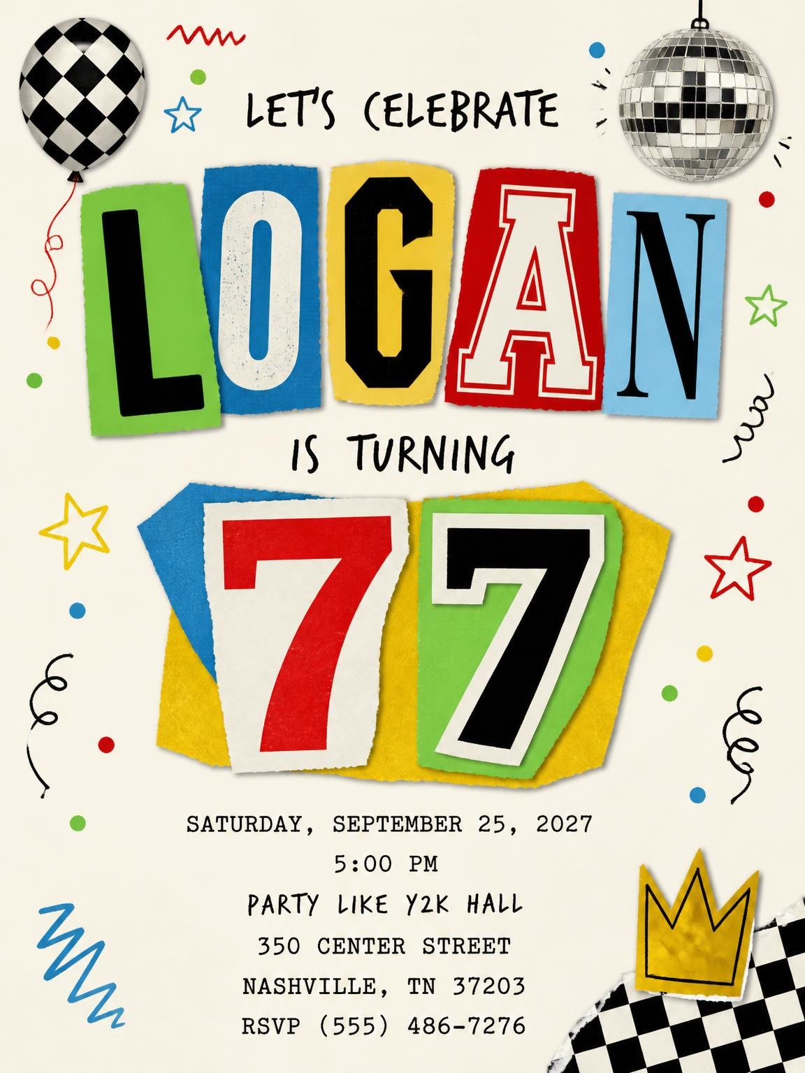 Retro Paper Collage 77th Birthday Invitation