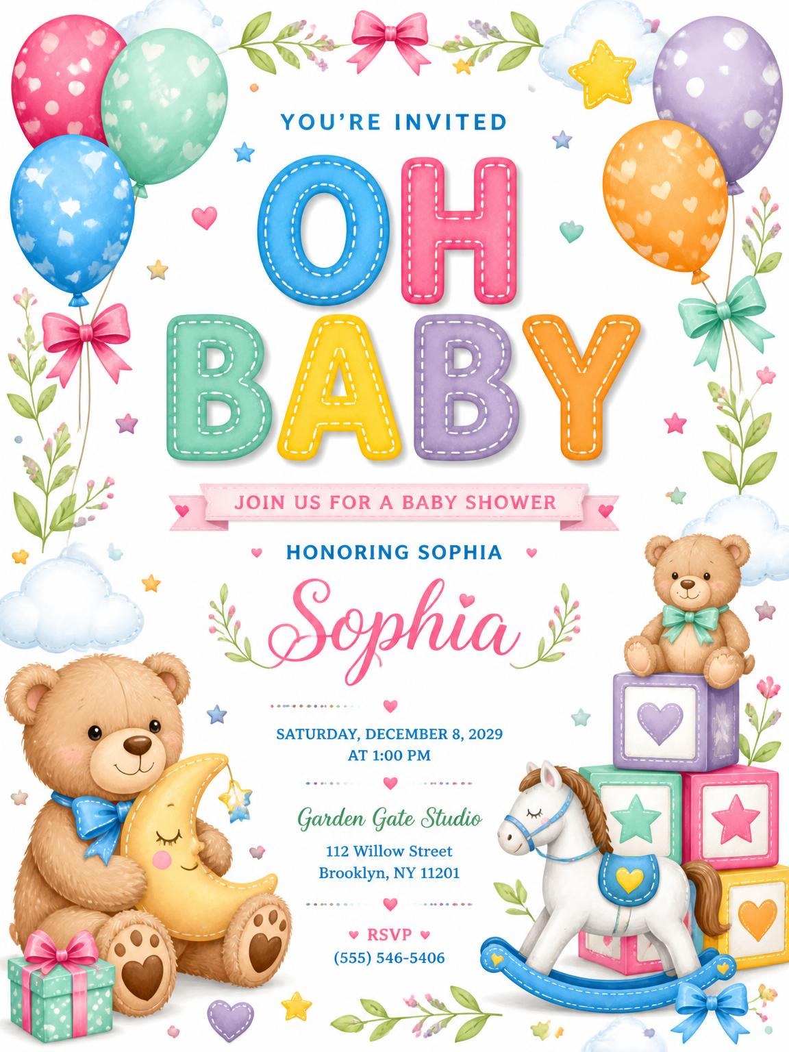 Alphabet Blocks Baby Shower Invitation