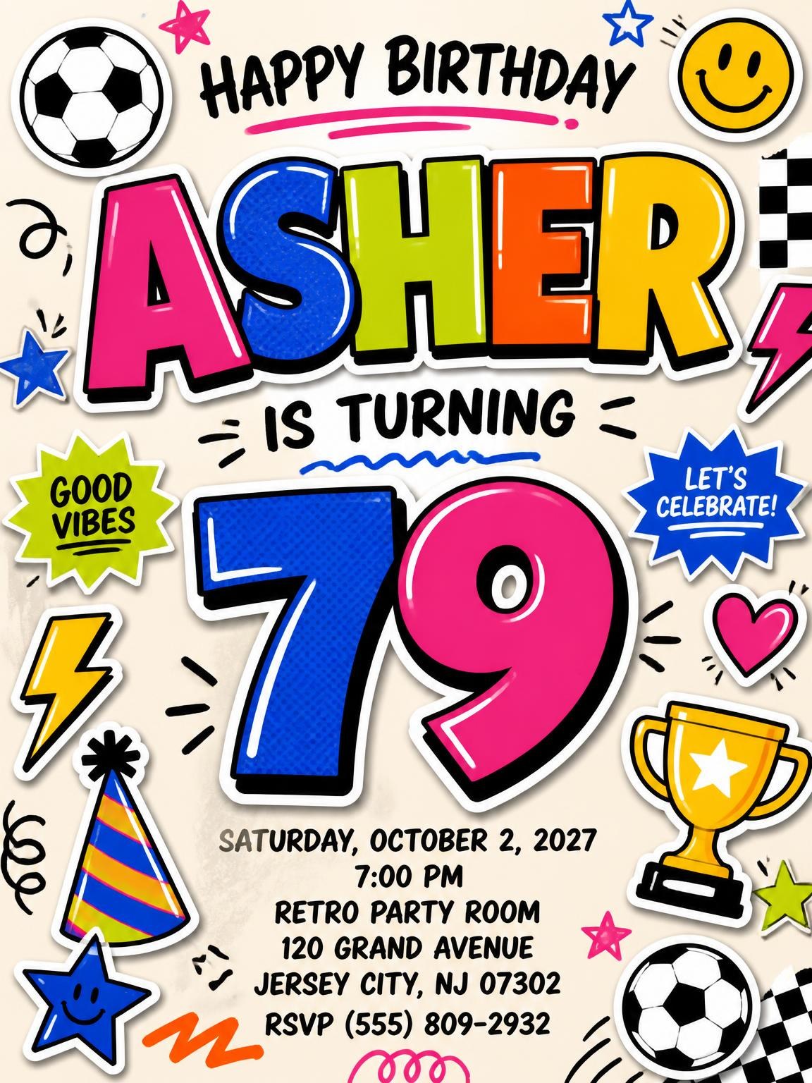 Sticker Pop 79th Birthday Invitation