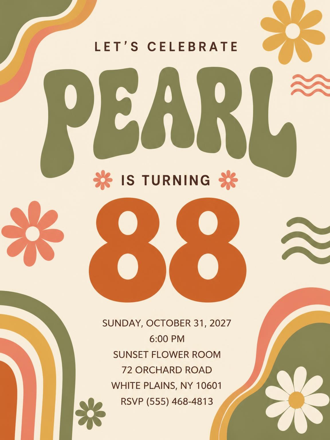 Groovy Retro 88th Birthday Invitation