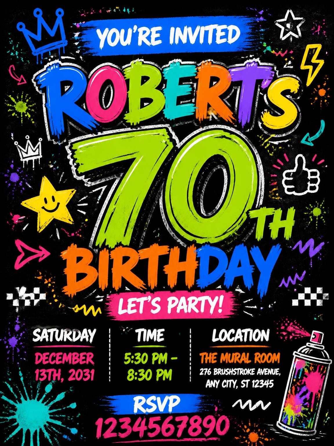 Graffiti Street Art 70th Birthday Invitation