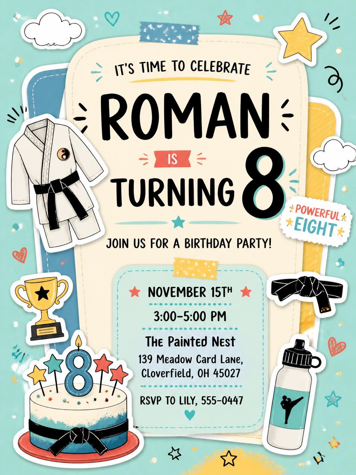 Gi Uniform Pastel 8th Birthday Invitation