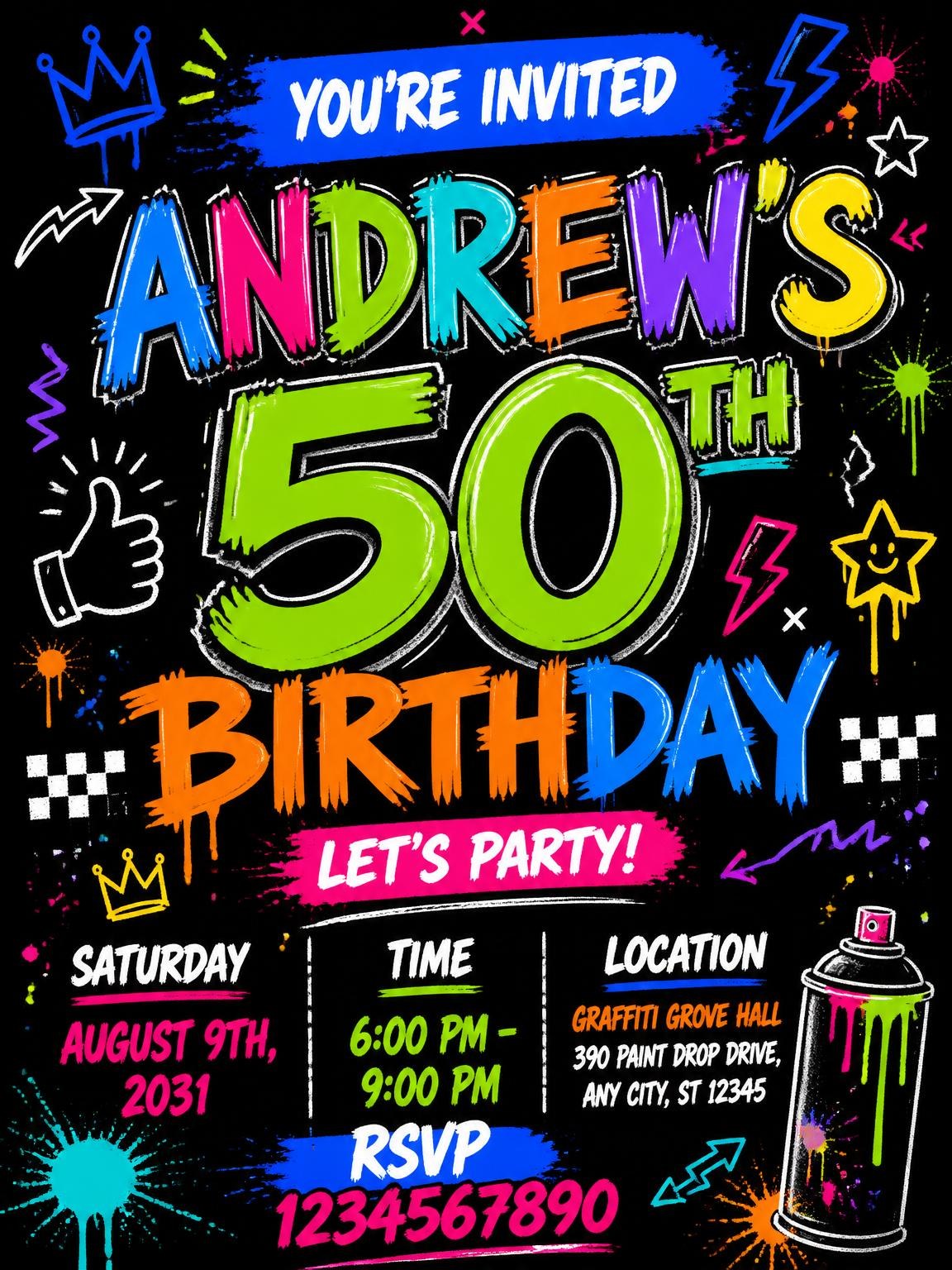 Graffiti Street Art 50th Birthday Invitation