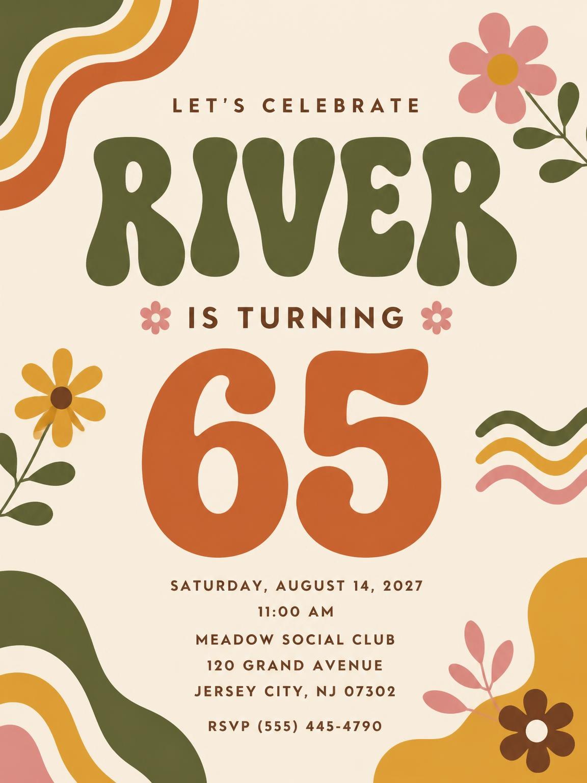 Groovy Retro 65th Birthday Invitation