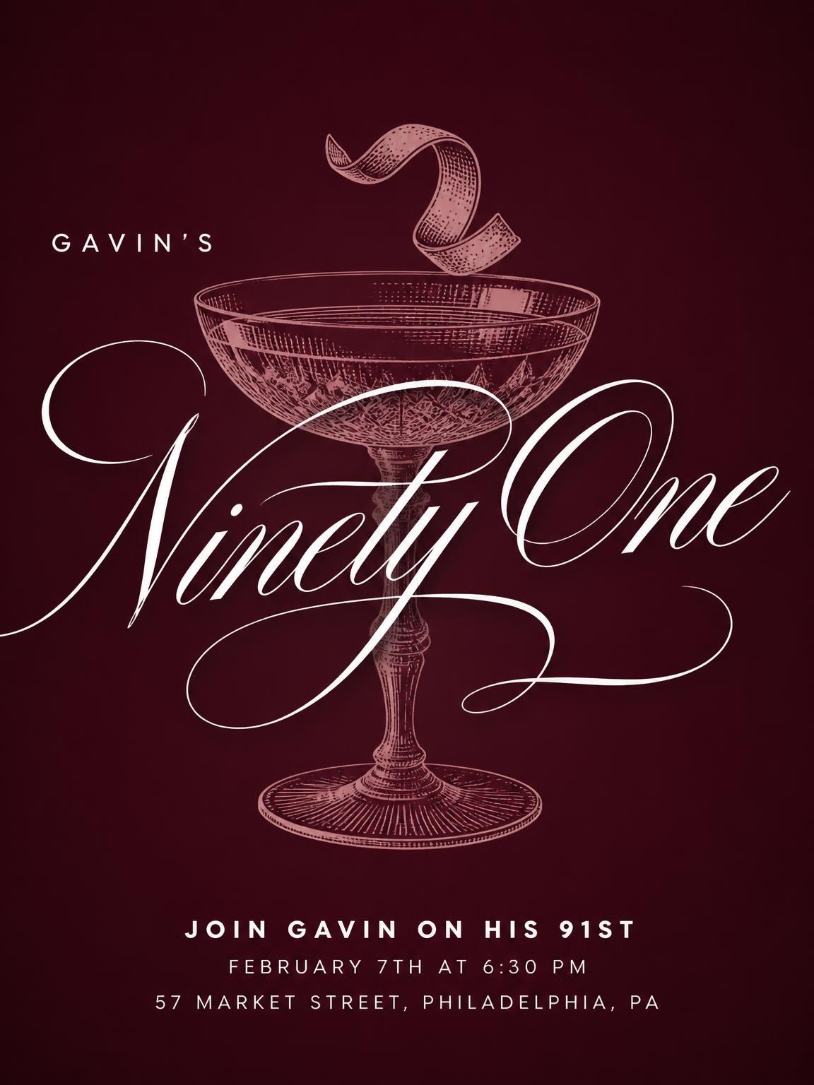 Burgundy Cocktail 91st Birthday Invitation