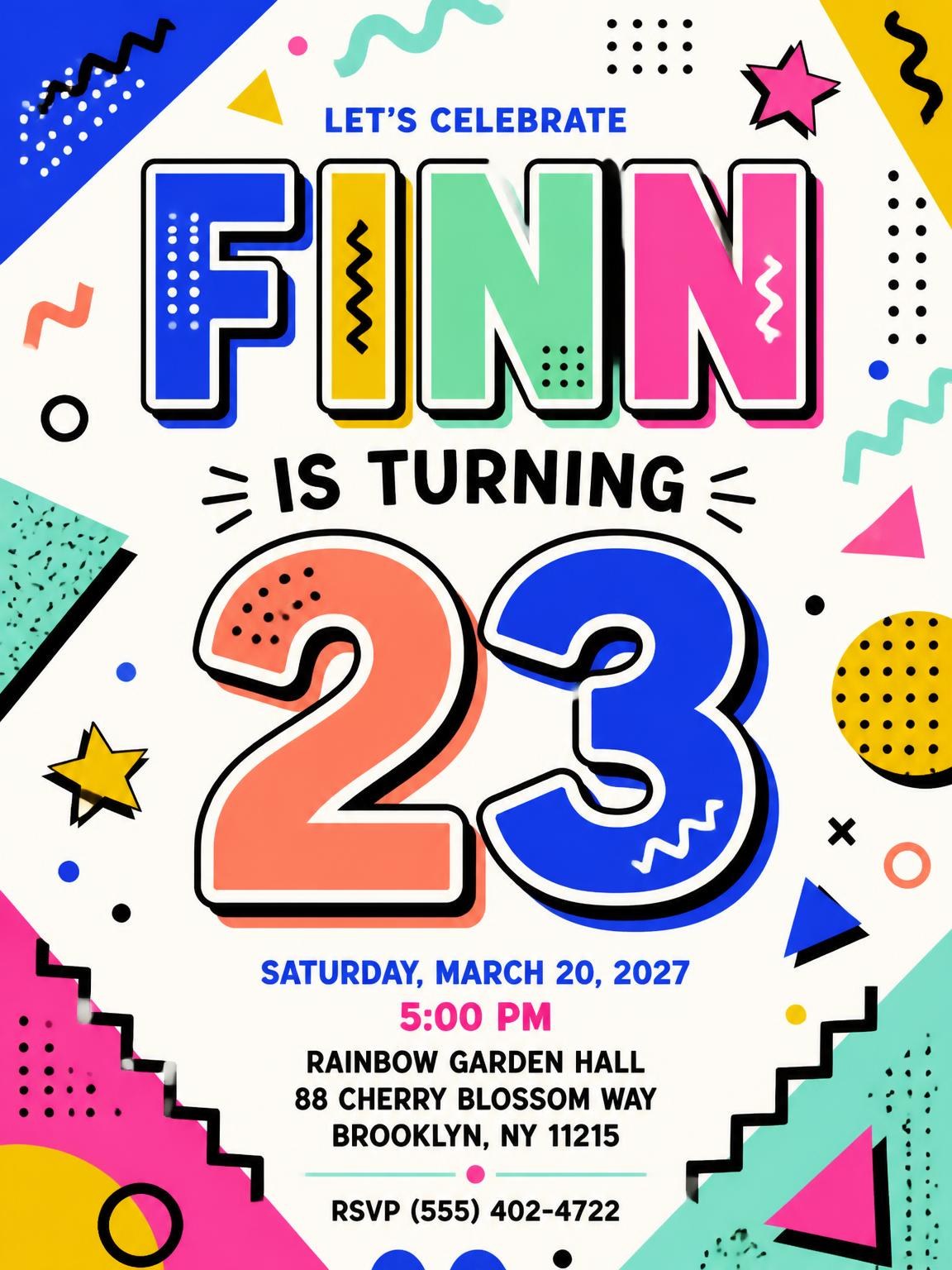 Memphis Pop 23rd Birthday Invitation