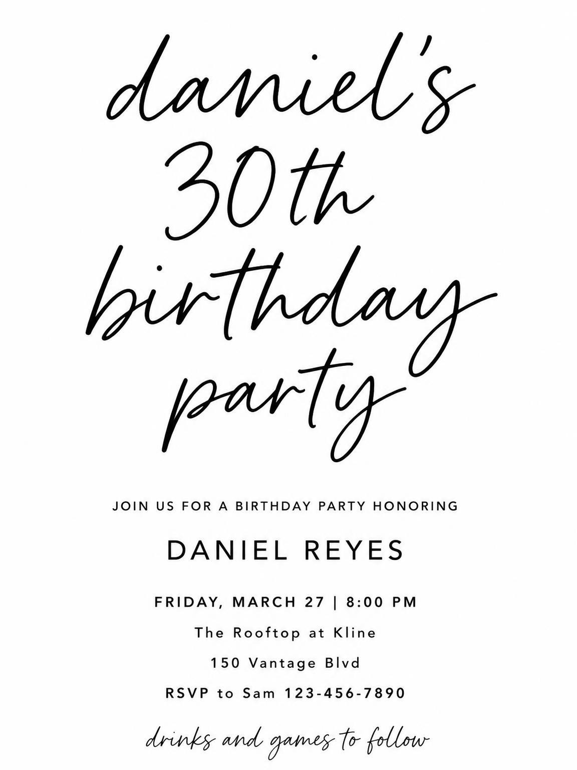 Minimalist Black and White 30th Birthday
