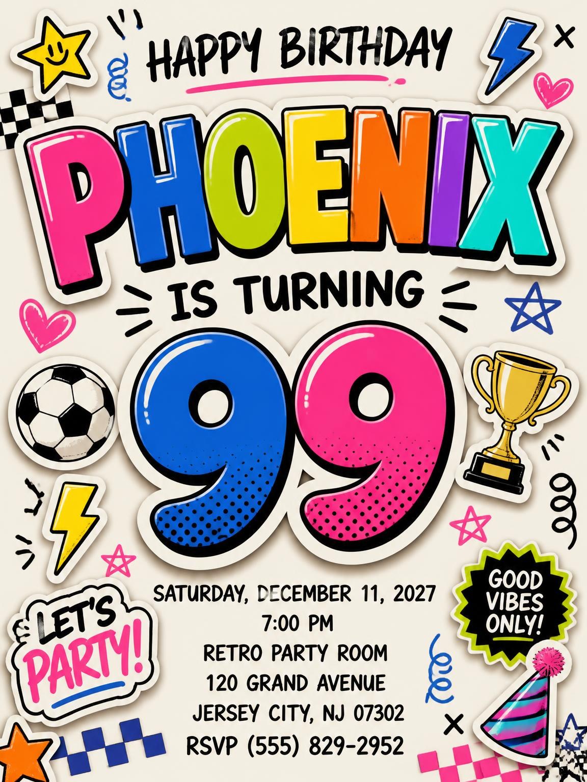 Sticker Pop 99th Birthday Invitation
