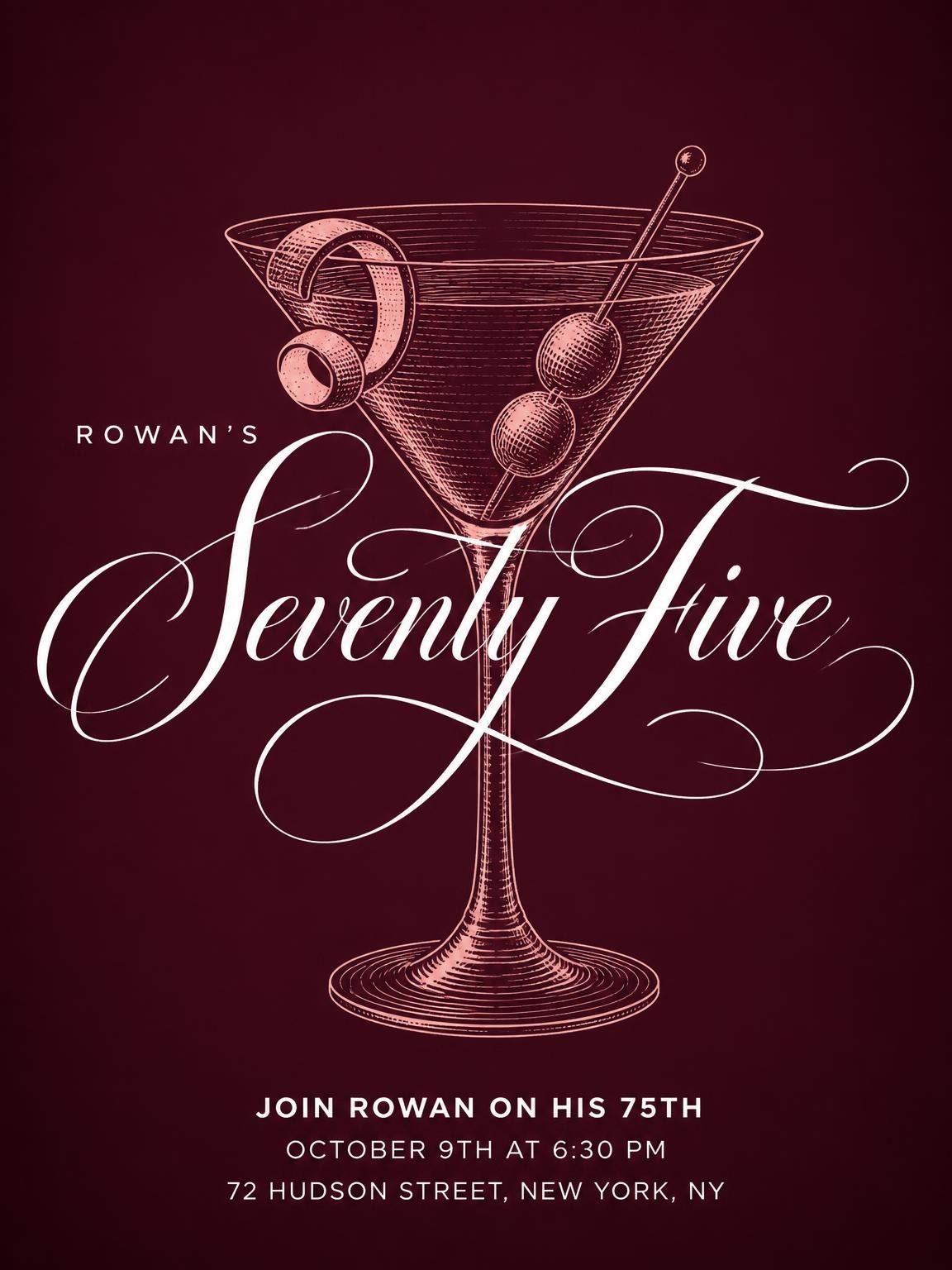 Burgundy Cocktail 75th Birthday Invitation
