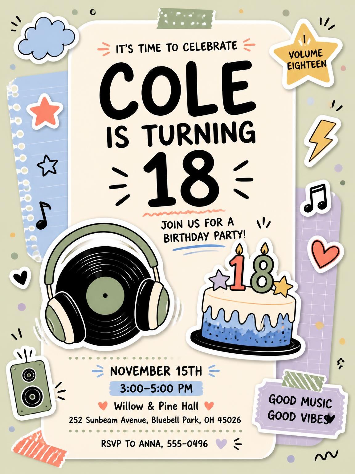 Vinyl Record Pastel 18th Birthday Invitation