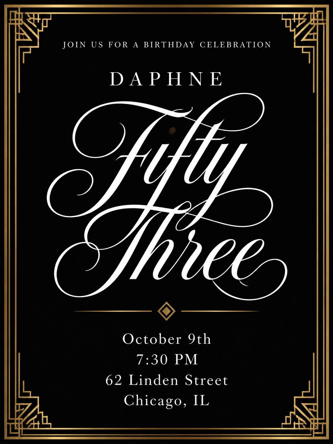Art Deco 53rd Birthday Invitation