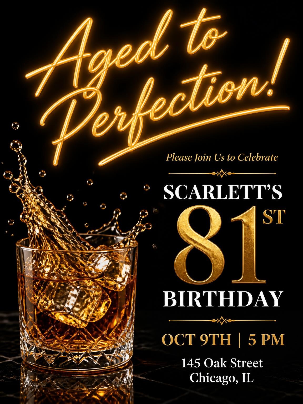 Whiskey Glass 81st Birthday Invitation