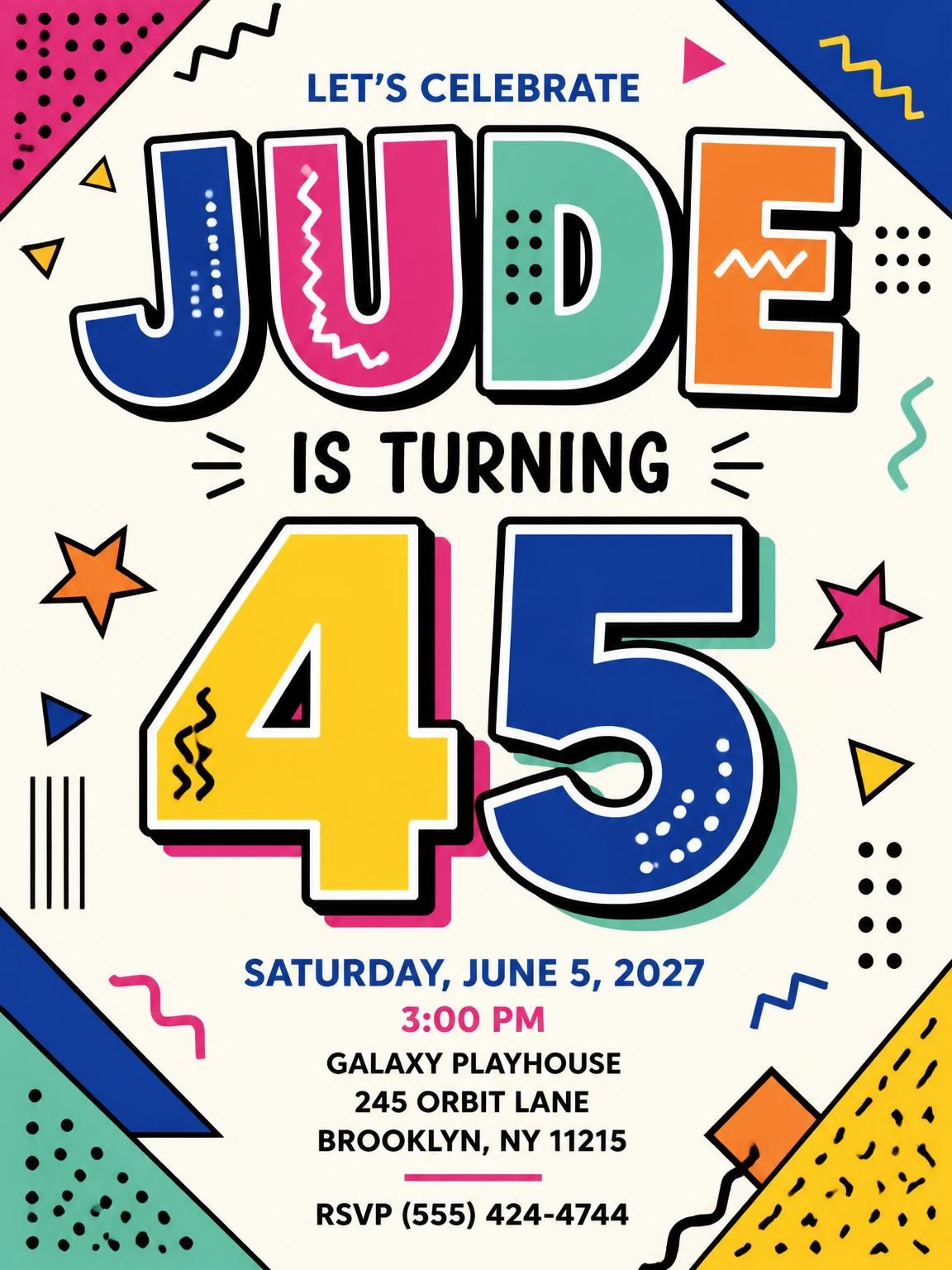 Memphis Pop 45th Birthday Invitation