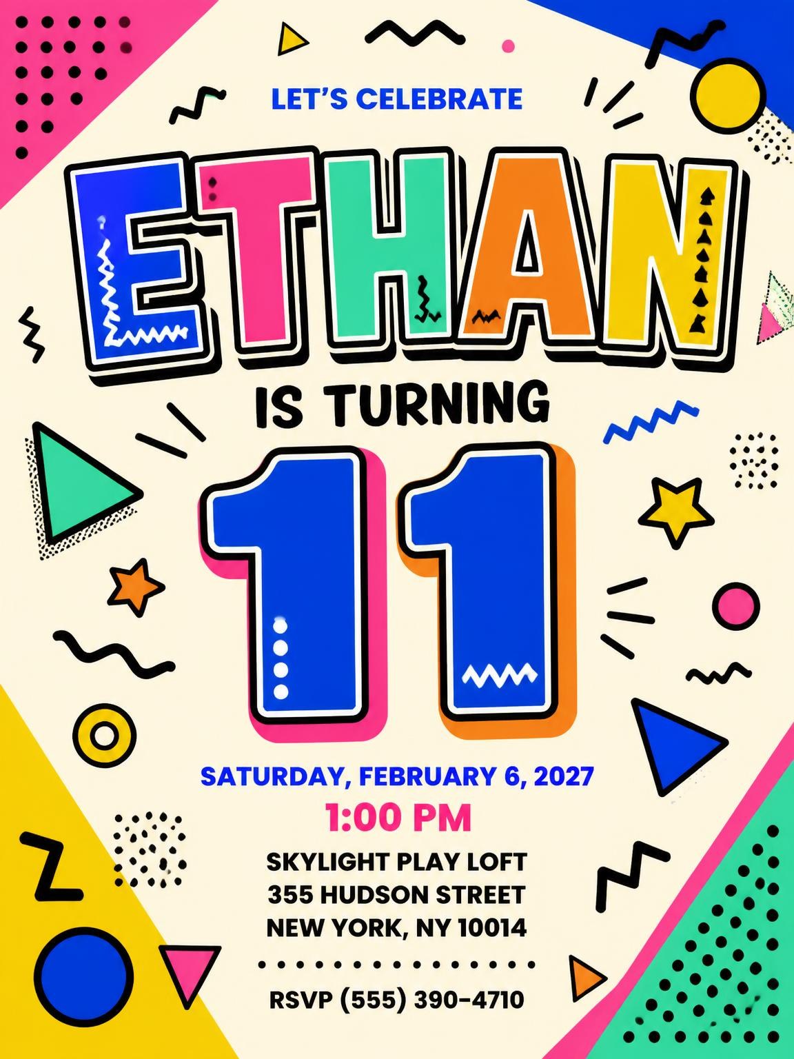 Memphis Pop 11th Birthday Invitation