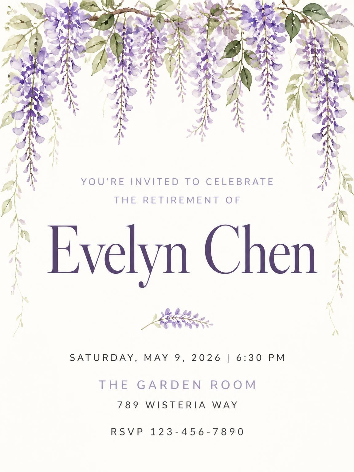 Wisteria Canopy Retirement Invitation