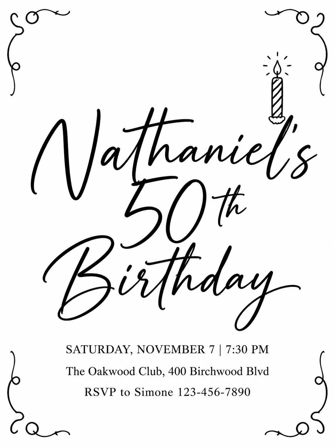 Black and White Candle 50th Birthday