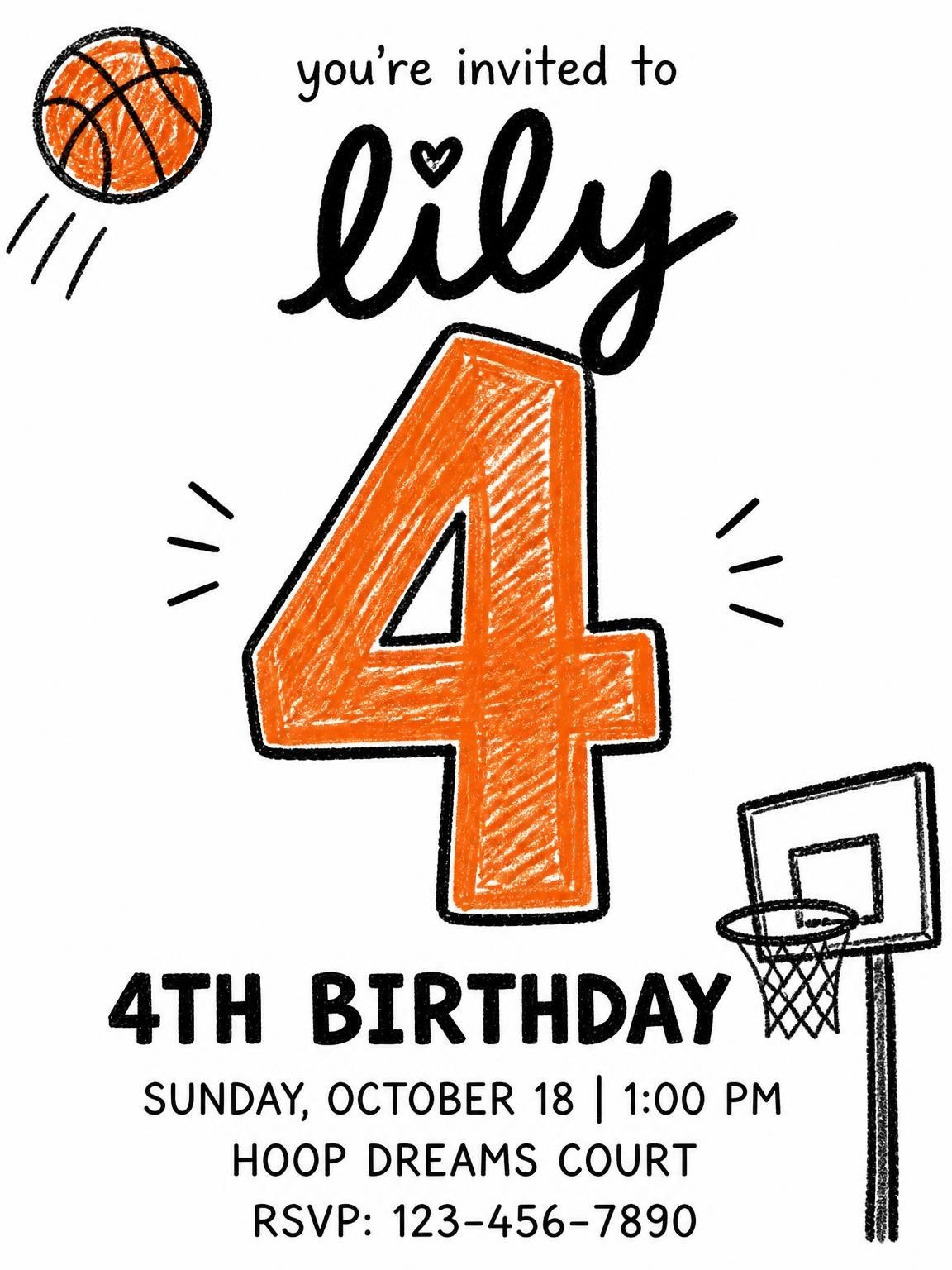 Crayon Basketball Motif 4th Birthday