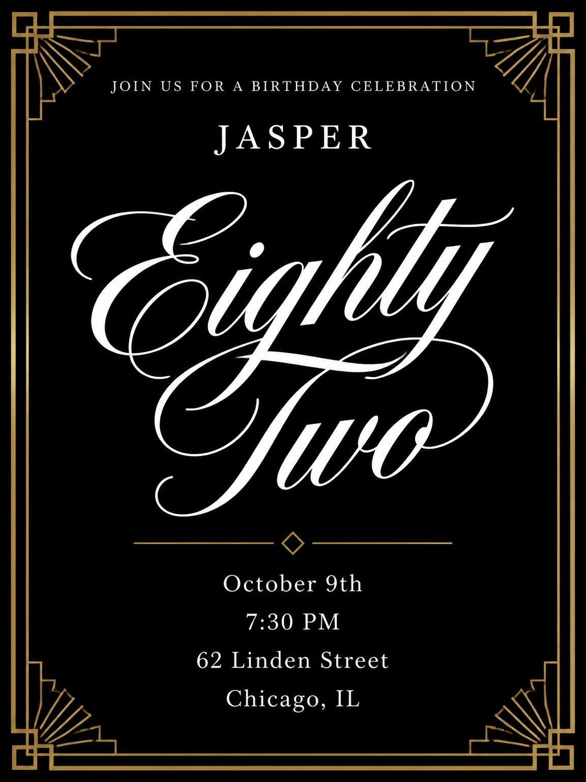 Art Deco 82nd Birthday Invitation