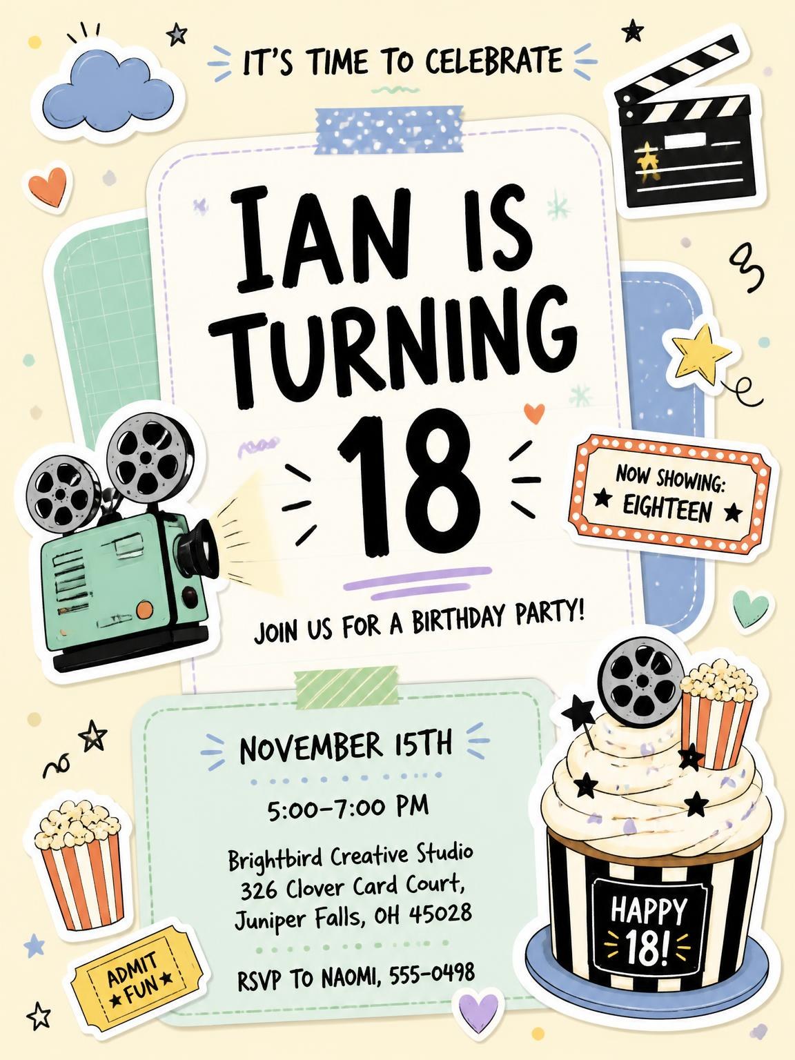 Film Projector Pastel 18th Birthday Invitation