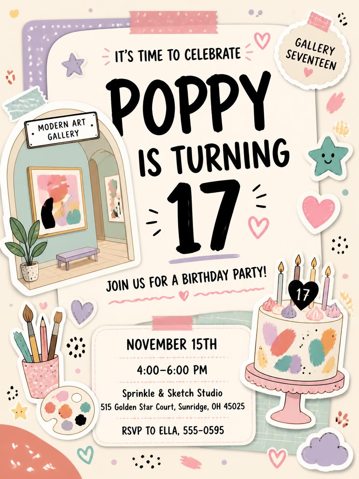 Art Gallery Pastel 17th Birthday Invitation