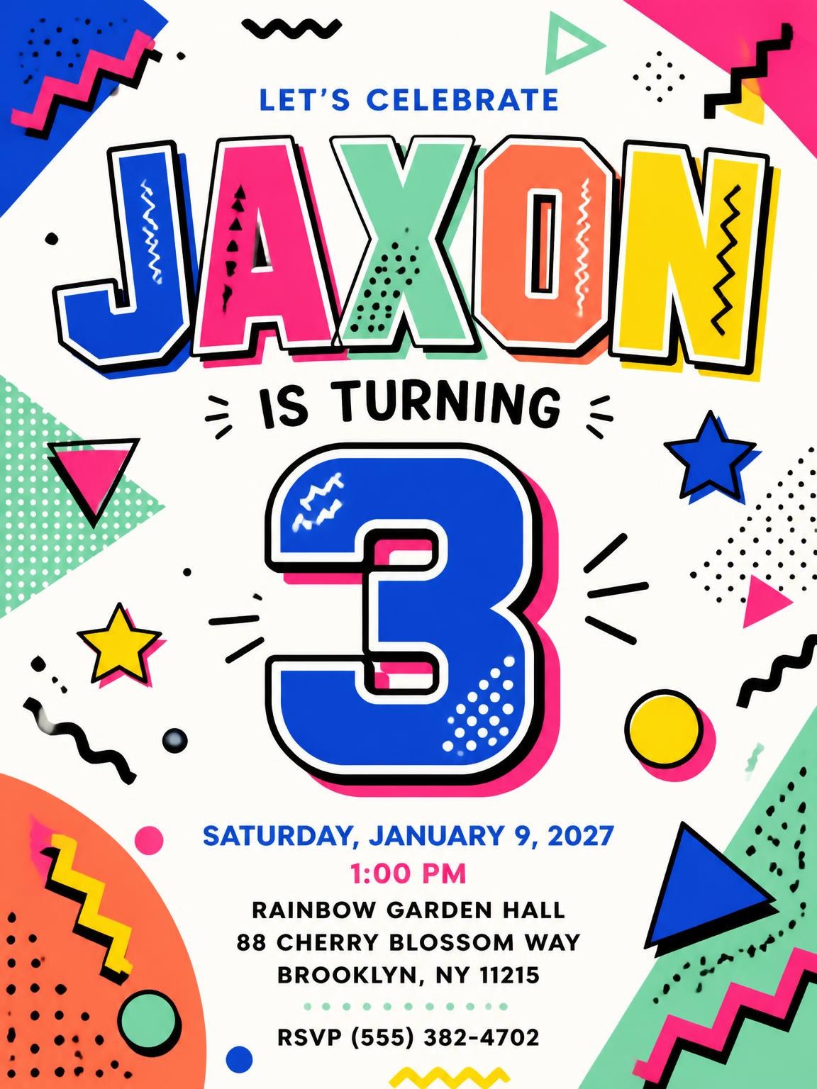 Memphis Pop 3rd Birthday Invitation