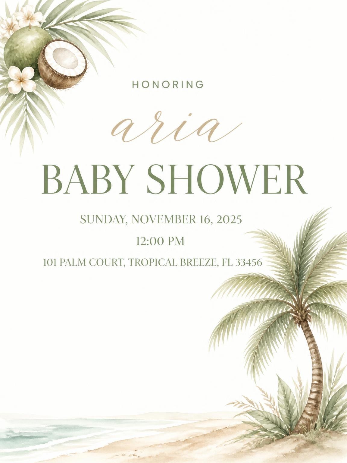Watercolor Palm Tropical Baby Shower