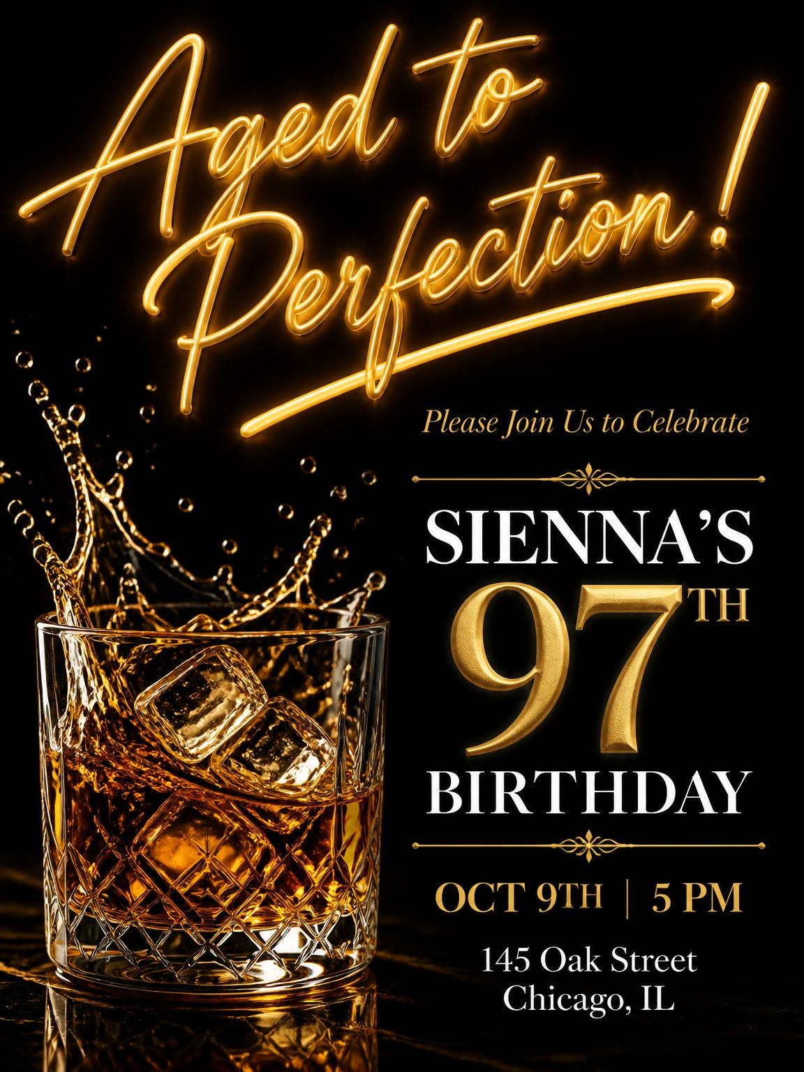 Crystal Whiskey 97th Birthday Invitation